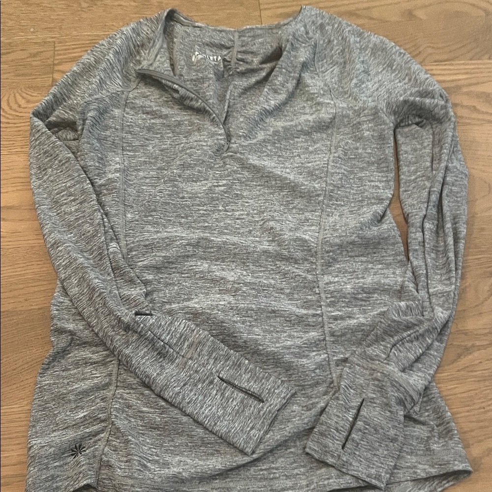 Athleta Heather Gray Long-Sleeve Quarter-Zip Pullover rash guard xs